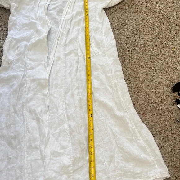 Made in Italy linen white Open Long Cardigan Pocket Lagenlook Beach relaxed SZ M - Picture 12 of 15